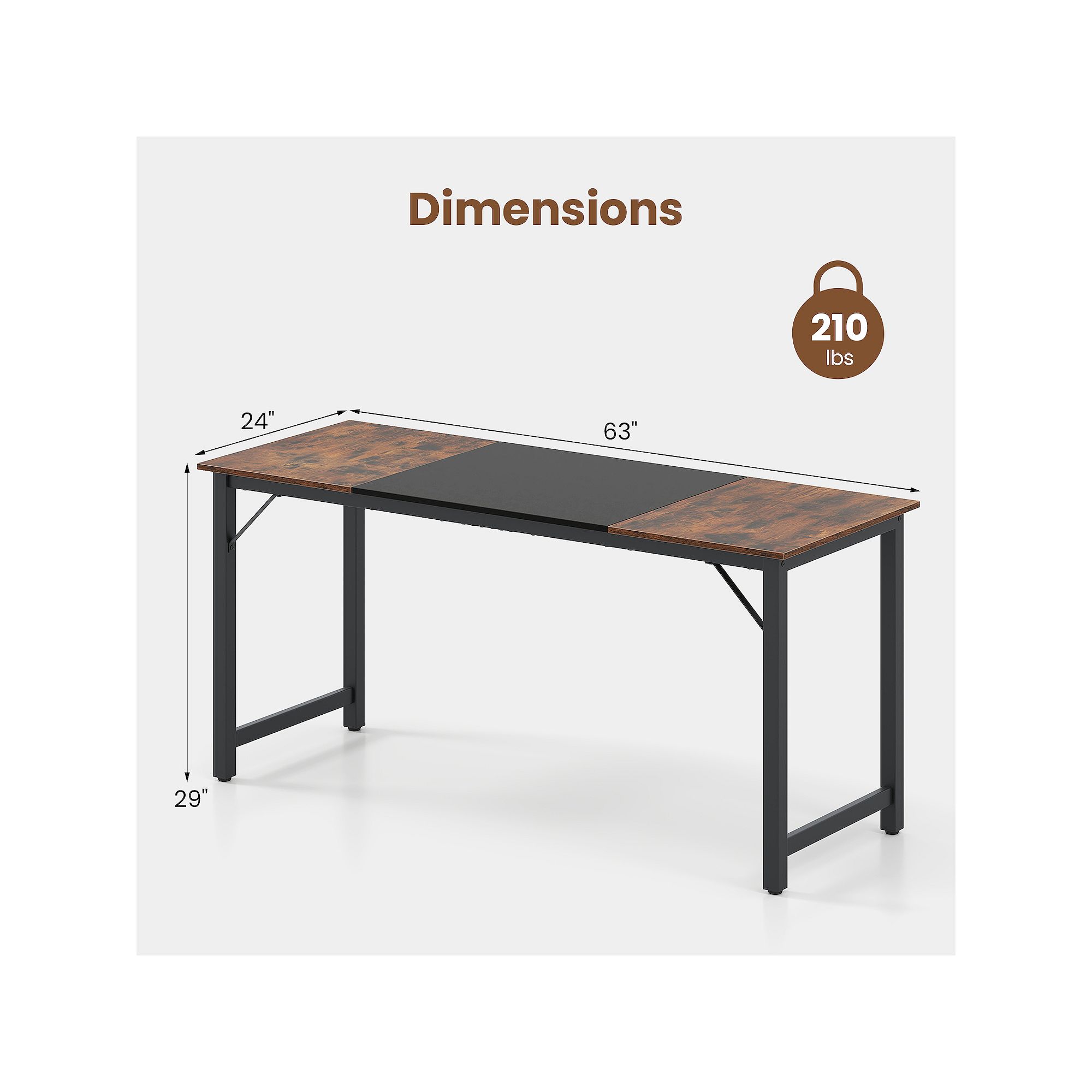 Desk dimensions diagram showing 63-inch length and 29-inch height