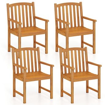 Gymax 2PCS/4 pc Outdoor Dining Chairs Acacia Wood Slatted Patio Chairs w/ Inclined Backrest