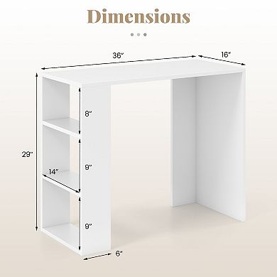 Gymax 36'' Compact Writing Desk w/ 3 Open Shelves Freestanding Anti-tipping Kit