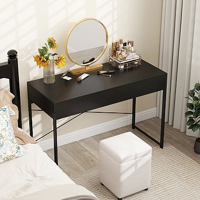 Gymax Modern 2-Drawer Computer Desk w/ Reinforced Heavy-Duty Metal Frame Anti-Tip Kit