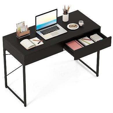 Gymax Modern 2-Drawer Computer Desk w/ Reinforced Heavy-Duty Metal Frame Anti-Tip Kit