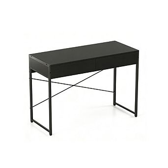 Gymax Modern 2-Drawer Computer Desk w/ Reinforced Heavy-Duty Metal Frame Anti-Tip Kit