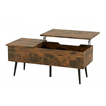 Gymax Mid Century Modern Center Table w/ Split Top & 2 Hidden Compartments