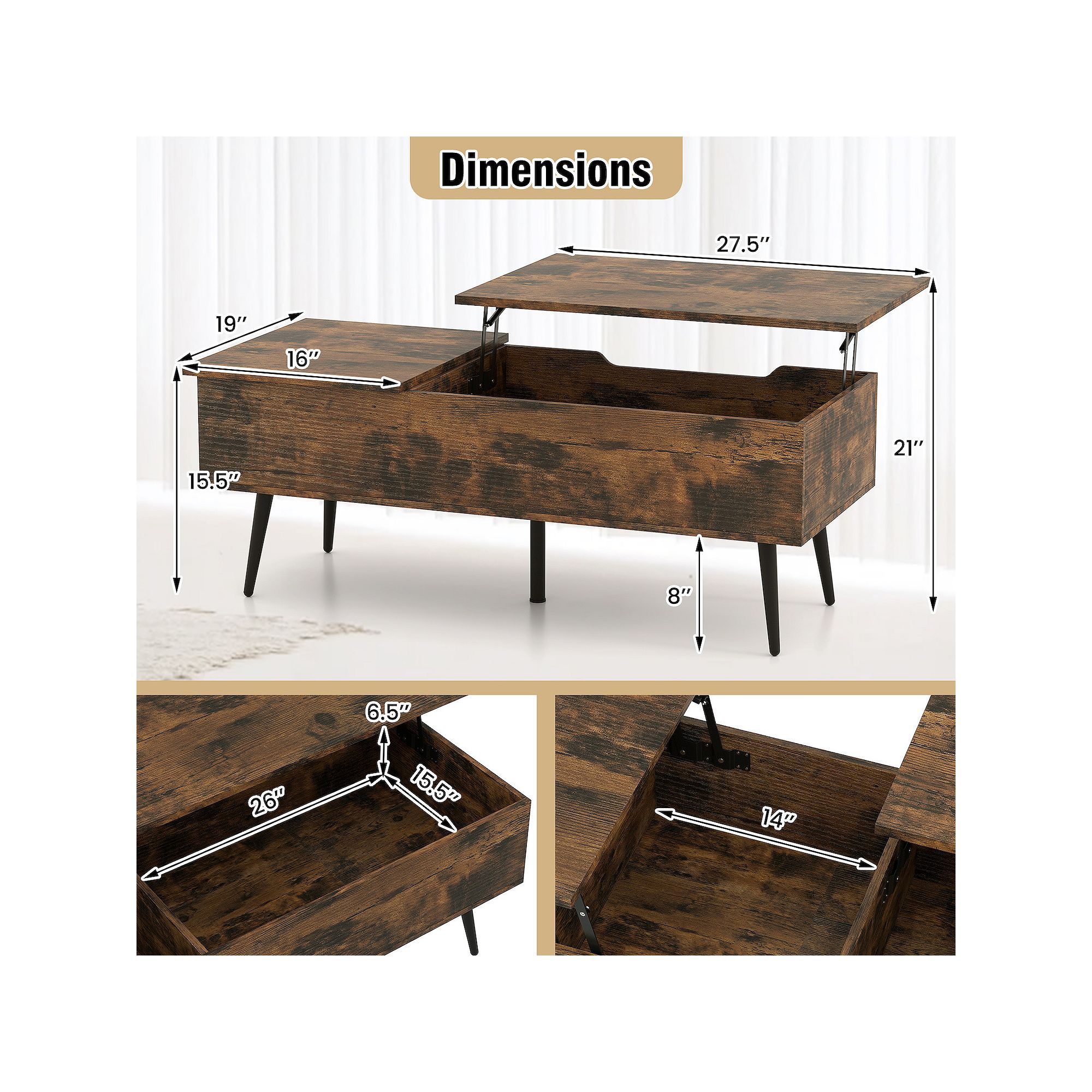 Table dimensions diagram for mid-century modern center table