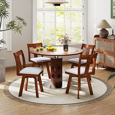 Gymax Swivel Dining Chairs Set of 2/4 Dining Room Chairs w/ Rubber Wood Frame