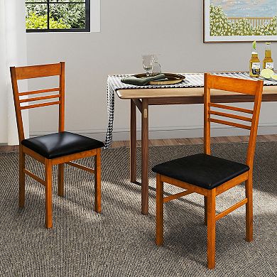 Gymax Wood Dining Chairs Set of 4 w/Rubber Wood Frame Padded Seat & Slatted Backrest