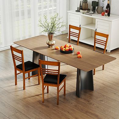 Gymax Wood Dining Chairs Set of 4 w/Rubber Wood Frame Padded Seat & Slatted Backrest