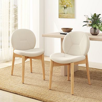 Gymax 2PCS/4PCS Wooden Dining Chairs Soft Boucle Upholstered Kitchen Chairs w/ Curved Seat