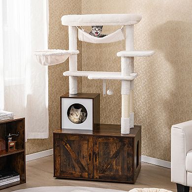 Gymax Cat Tree w/ Litter Box Enclosure w/ Hidden Washroom Scratching Posts