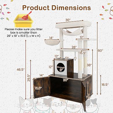 Gymax Cat Tree w/ Litter Box Enclosure w/ Hidden Washroom Scratching Posts