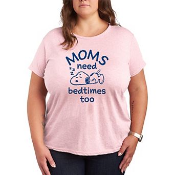 Plus Size Peanuts Snoopy Moms Need Bedtimes Too Graphic Tee