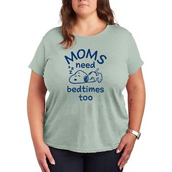 Plus Size Peanuts Snoopy Moms Need Bedtimes Too Graphic Tee