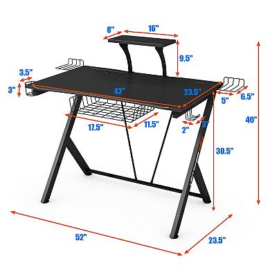 Gymax Gaming Desk Computer Desk PC Table Workstation with Headphone Hook & Cup Holder