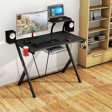 Gymax Gaming Desk Computer Desk PC Table Workstation with Headphone Hook & Cup Holder