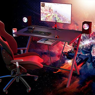 Gymax Gaming Desk Computer Desk PC Table Workstation with Headphone Hook & Cup Holder