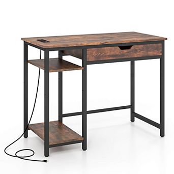 Gymax 40'' Computer Desk w/ Charging Station Drawer & Adjustable Shelf Headphone Hooks