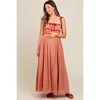 Maternity Contrast Ribbon Trim Maxi Dress