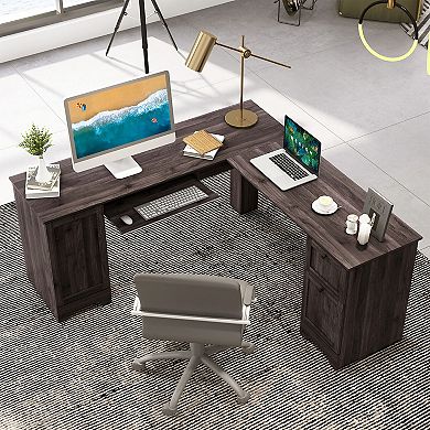 Gymax 66.5'' L Shaped Home Office Desk Corner Computer Desk Drawer Keyboard Tray