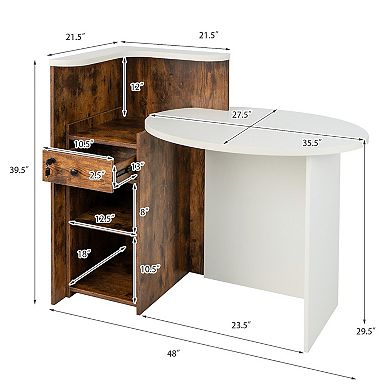 Gymax Front Reception Counter Desk Checkout Office Desk w/Open Shelf & Lockable Drawer