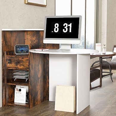 Gymax Front Reception Counter Desk Checkout Office Desk w/Open Shelf & Lockable Drawer