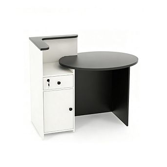 Gymax Front Reception Counter Desk Checkout Office Desk w/Open Shelf & Lockable Drawer