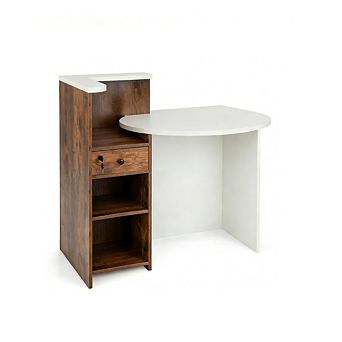 Gymax Front Reception Counter Desk Checkout Office Desk w/Open Shelf & Lockable Drawer