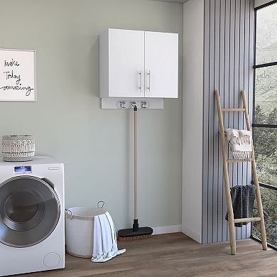 Albany Cabinet Wall Mounted with Broom Hangers and Metal Handles