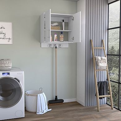 Albany Cabinet Wall Mounted with Broom Hangers and Metal Handles