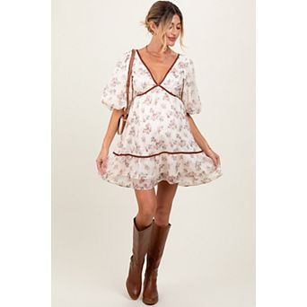 Maternity Floral Deep V-Neck Back Cutout Dress