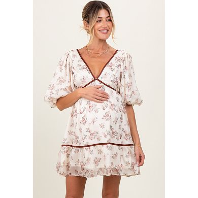 Maternity Floral Deep V-Neck Back Cutout Dress