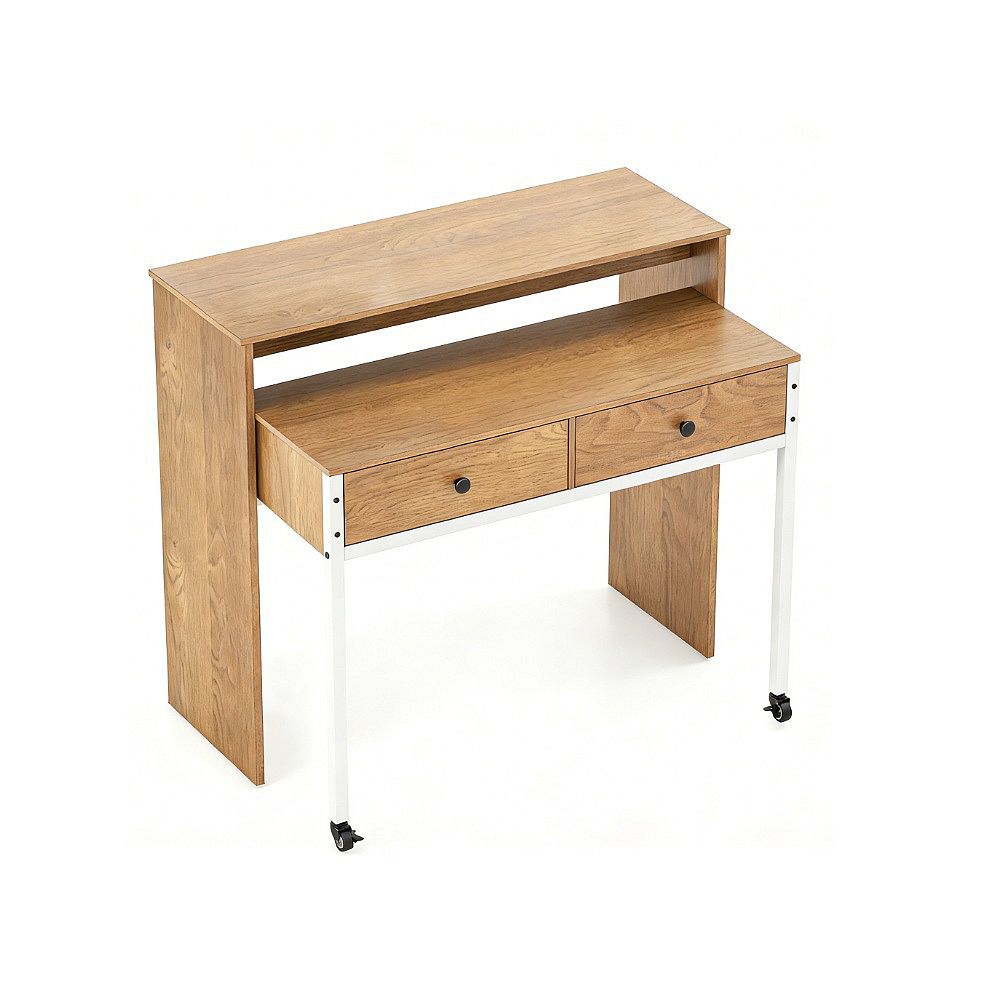 Gymax Extendable Computer Desk w/ 2 Storage Drawers & Monitor Shelf
