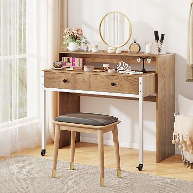 Gymax Extendable Computer Desk w/ 2 Storage Drawers & Monitor Shelf