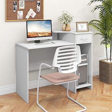 Gymax Computer Desk w/ Drawer Modern Laptop PC Desk w/ Adjustable Shelf & Cable Hole