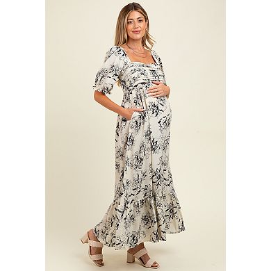 Maternity Rose Print Pleated Bodice Maxi Dress