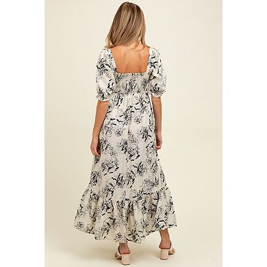 Maternity Rose Print Pleated Bodice Maxi Dress