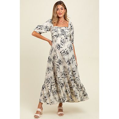 Maternity Rose Print Pleated Bodice Maxi Dress