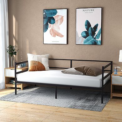 Gymax Metal Daybed Frame Dual-use Platform Sofa Bed for Living Room Bedroom