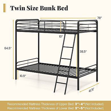 Gymax Bunk Bed Heavy Duty Metal Bunk Bed w/ Ladder Safety Guardrails