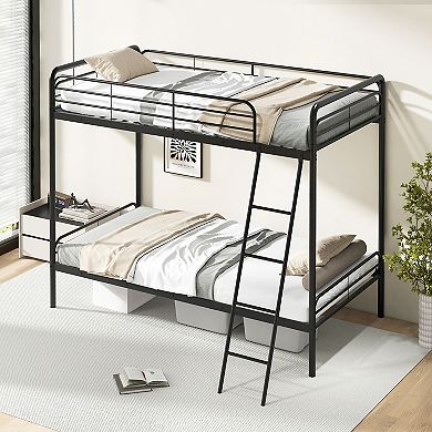 Gymax Bunk Bed Heavy Duty Metal Bunk Bed w/ Ladder Safety Guardrails