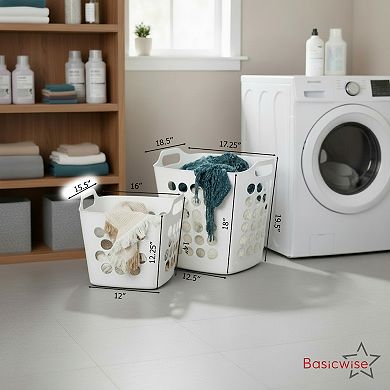 Flexible Plastic Laundry Basket - Square Storage Hamper with Side Handles