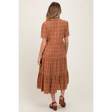 Maternity Plaid Tiered Short Sleeve Dress