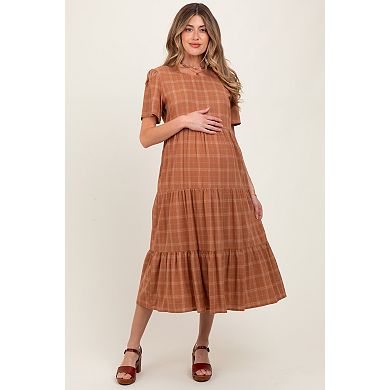 Maternity Plaid Tiered Short Sleeve Dress