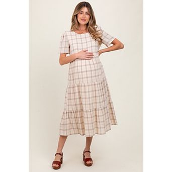 Maternity Plaid Tiered Short Sleeve Dress
