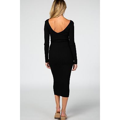 Maternity V-Neck Long Sleeve Fitted Maxi Dress