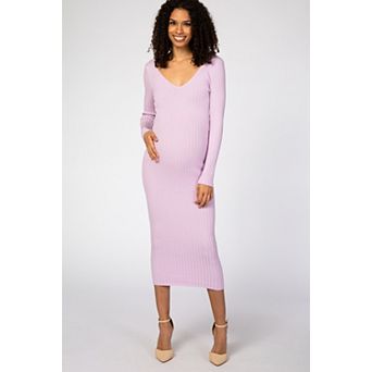 Maternity V-Neck Long Sleeve Fitted Maxi Dress