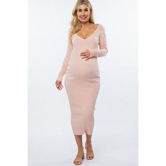 Maternity V-Neck Long Sleeve Fitted Maxi Dress