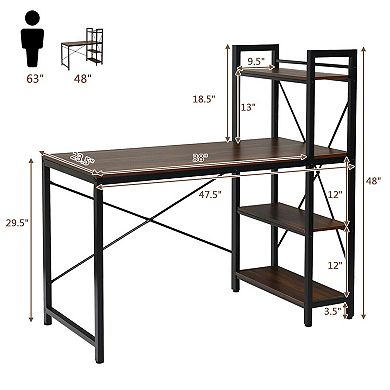 Gymax 47.5'' Computer Desk Writing Desk Study Table Workstation w/ 4-Tier Shelves