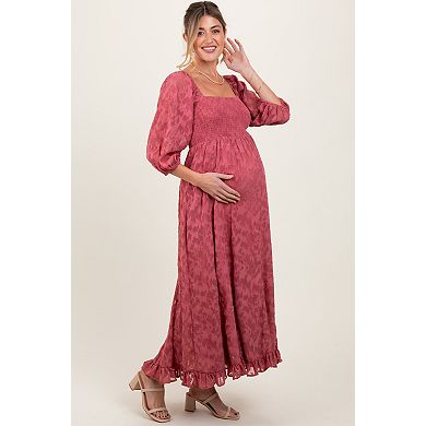 Maternity Textured Overlay Smocked Ruffled Hem Maxi Dress