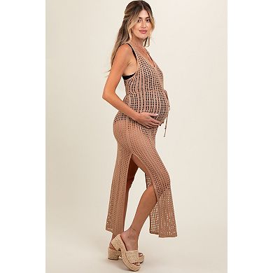 Maternity Crochet V-Neck Side Slit Cover Up
