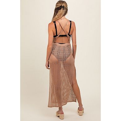 Maternity Crochet V-Neck Side Slit Cover Up